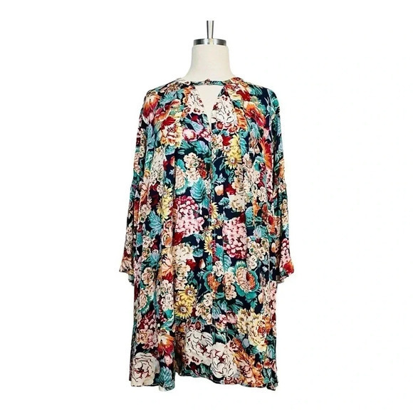 UMGEE FLORAL BOHO GYPSY TRAPEZE SWING PEASANT DRESS MULTICOLOR SIZE MEDIUM - Picture 2 of 11